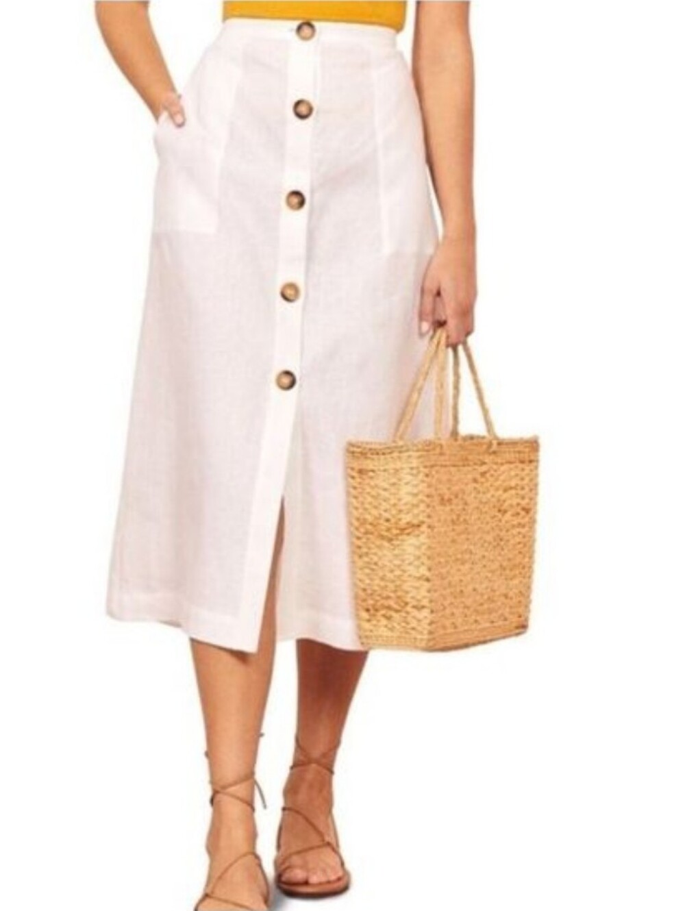 Reformation Highland Button Front Linen Skirt